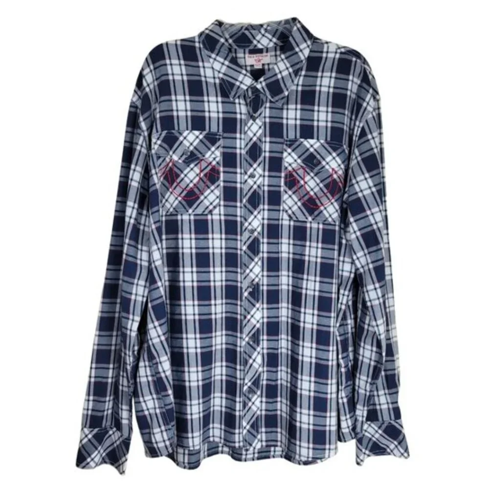 True Religion Shirt Mens 3XL Button Down Plaid Western